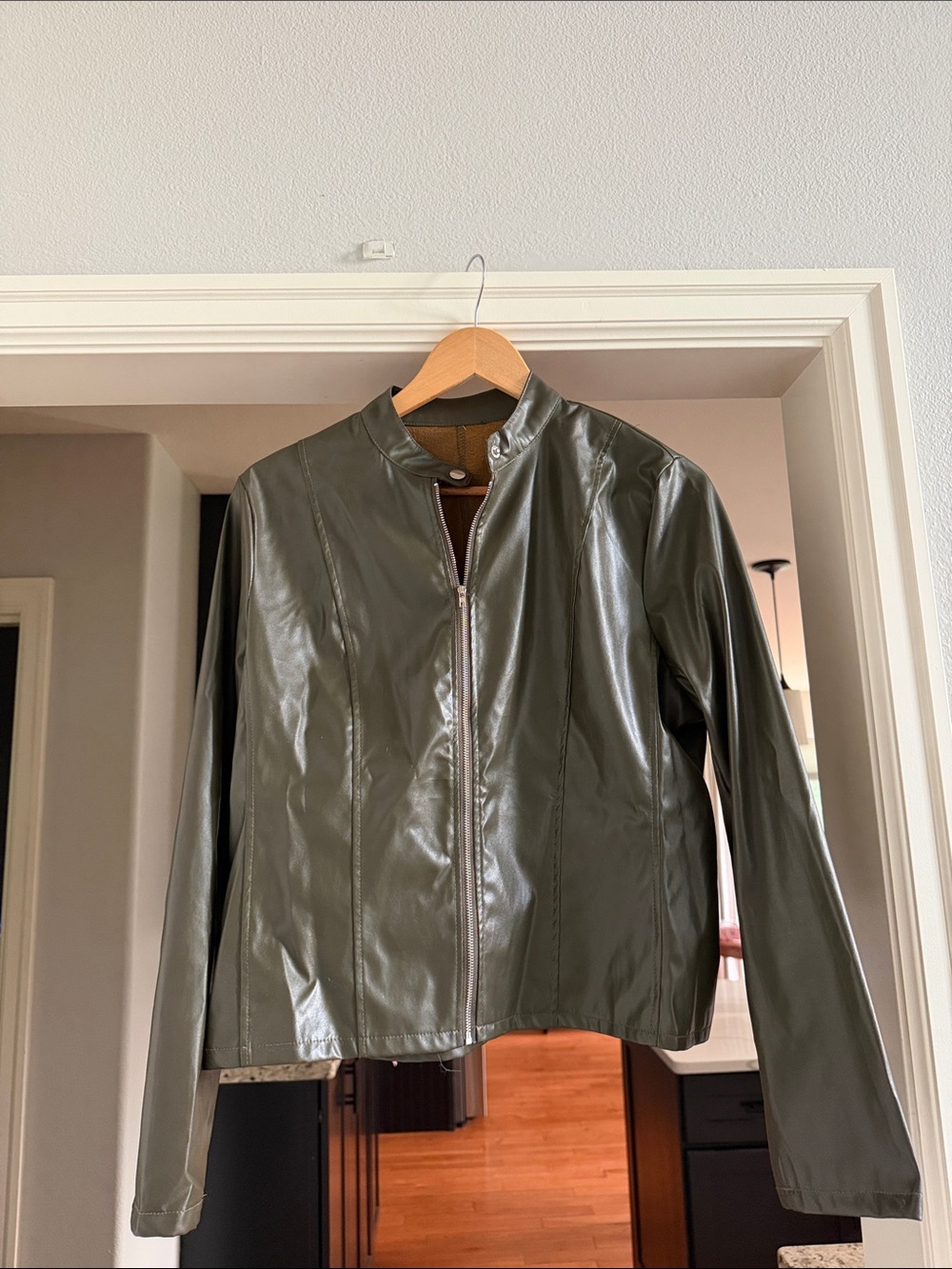 Nordstrom Olive Green Women's Faux Leather Zip Jacket S/M
